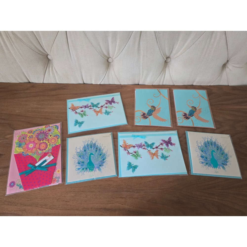 Lot of 7 Premium Greeting Cards Hummingbird Peacock Butterfly Embellished